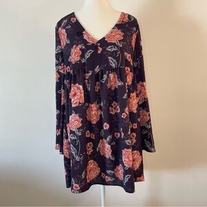Floral Bohemian Boho Babydoll Dress Purple Grayson Threads Women’s Size Medium